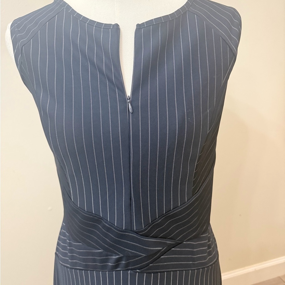 Sophisticated Navy Pinstripe Midi Dress - Picture 7 of 12